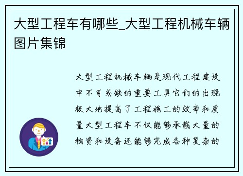 大型工程车有哪些_大型工程机械车辆图片集锦