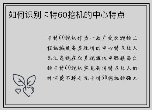 如何识别卡特60挖机的中心特点